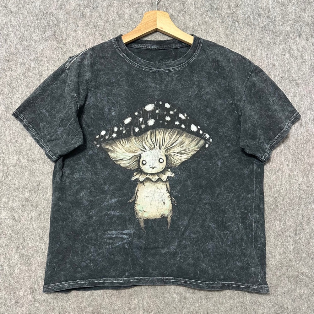 Stephanie Bayles T-Shirt Women XS Black Mushroom Goblin Acid Wash Goth Art